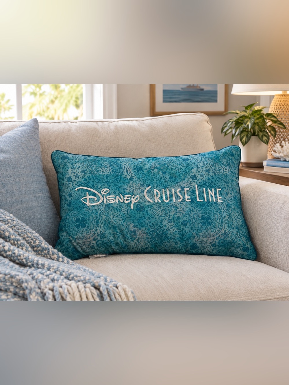 Disney Aqua Blue Teal Mickey Lumbar Accent Pillow